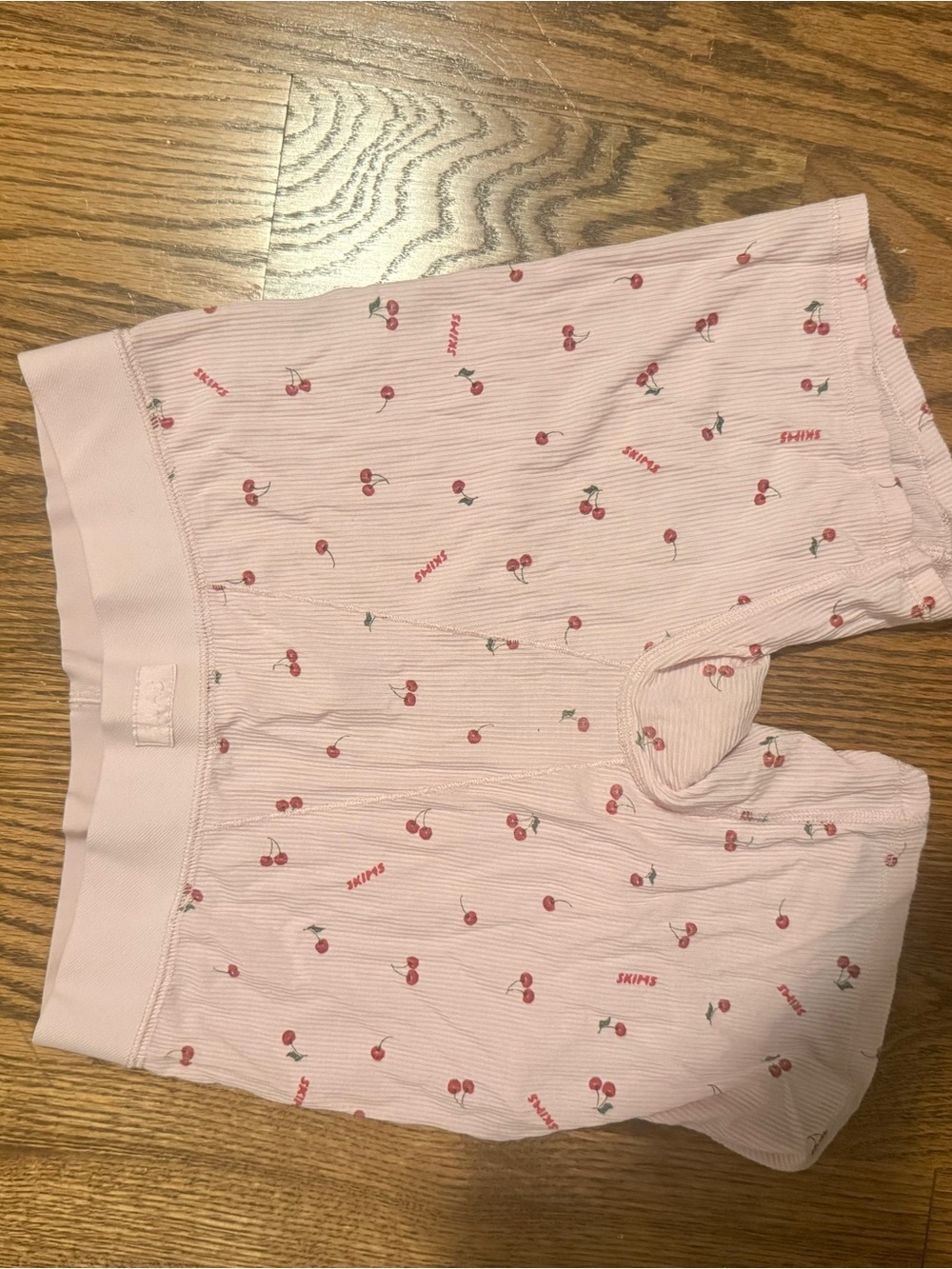 SKIMS Pink Cherry-Print Ribbed Shorts